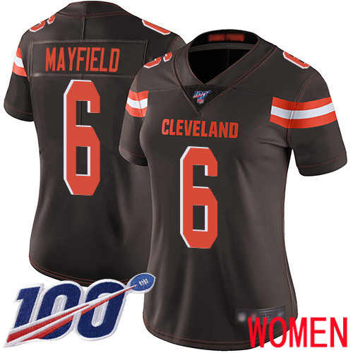 Cleveland Browns Baker Mayfield Women Brown Limited Jersey #6 NFL Football Home 100th Season Vapor Untouchable
